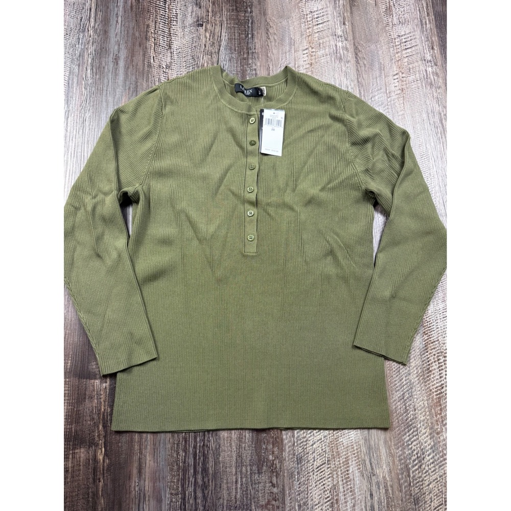 Lauren Ralph Lauren Green Ribbed Henley Sweater Top 2X NWT 202963629001